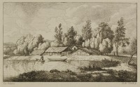 Krajina s rybníkem, loďkou a stavením [Ferdinand Kobell (1740-1799) Matthias Schmidt (1749-1823)]
