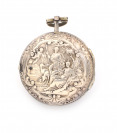 Silberne Taschenuhr mit Datum und Übergehäuse []
