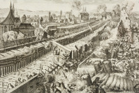 Belagerung von Prag durch schwedische Truppen in 1648 [Karel Škréta (1610-1674), Matthäus Merian (1593-1650)]
