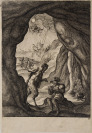 Illustration for Aesop`s Fables: A Satyr and a Traveler [Václav Hollar (1607-1677)]